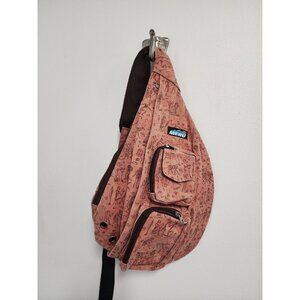 Meru faded orange hieroglyphs print sling bag